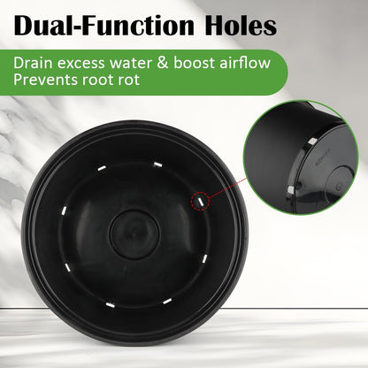 10 Gallon Plastic Nursery Pots, 16 Inch Round Plant Pots with Drainage Holes, 5 Pack Large Garden Flower Pots for Outdoor Indoor Plants, Gardening Gifts for Women, Black