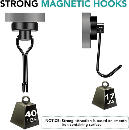 DIYMAG Black Magnetic Hooks, 40LBS Strong Magnetic Hooks Heavy Duty, Strong Magnet Hooks with Metal Hanger for Hanging Refrigerator Home Kitchen Office, 8Pack