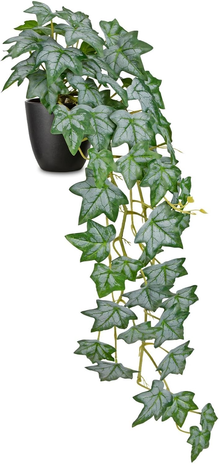 Realistic Fake Pothos Ivy Plant with Pot Artificial Leaves Featuring a White Frosted Finish for Home Shelf Decor Indoor Silk Artificial Plant Large