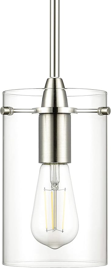 Brushed Nickel Pendant Lights Kitchen Island - Medium Clear Glass Pendant Light Fixture