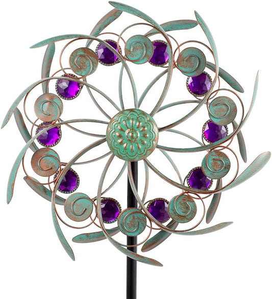 Viveta Outdoor Wind Spinners, 13" Metal Wind Sculpture with Stable Stake, Double-Sided Windmill,Wind Spinner for Yard and Garden