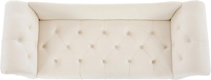 Christopher Knight Home Ucal Velvet Upholstered End of Bed Ottoman, Wooden Living Room Ottoman Bench with Curved Arms, Long Entryway Bench with Button Tufting, Long Seating for Bedroom, Beige