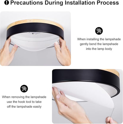 Dimmable Wood LED Ceiling Light Fixture, Black Round Low Profile Flush Mount Ceiling Lighting, Modern 5CCT 2700K-6000K Ceiling Lamp for Living Room Hallway Kitchen Bedroom, 15.8in