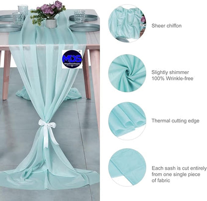 MDS 15 Pack 10ft Chiffon Table Runner 29 x 120 Inches Sheer Wedding Runner Romantic Rustic Table Runner for Wedding Decorations, Birthday Parties, Bridal Shower Party Arch Decor - Teal