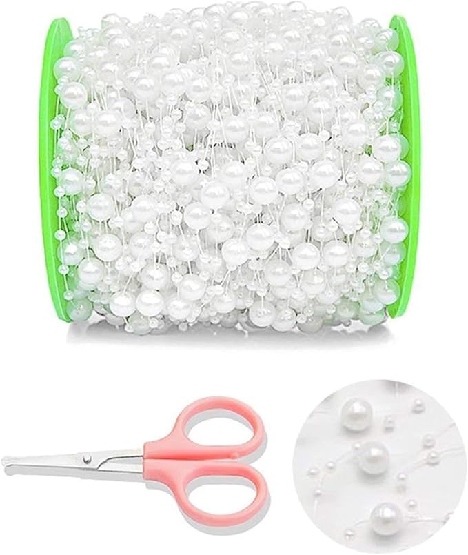 DomeStar 200FT White Pearls String, Artificial Pearl Strand Beaded Wire, for Home Decor, Garland Flowers, Party Supplies, DIY Crafts