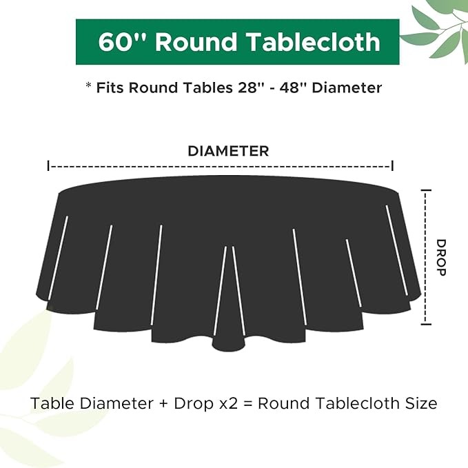 Biscaynebay Textured Fabric Round Tablecloths 60" for Round Tables diameters from 28" to 48", Natural Water Resistant Folding Table Covers Washable for Dining, Kitchen, Wedding, Parties etc