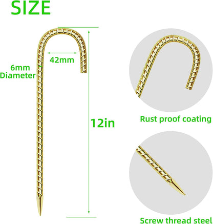20 Pack 12 Inch Rebar Stakes Anti-Rust Galvanized Steel J Shape Hook Strong Ground Anchors for Tents, Position Kits, Fences, Trampolines Landscape Fabric for Farm Garden