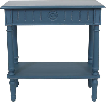 East at Main Handmade Solid Wood Narrow End Table with Drawer, Slim Blue Side Table for Bedroom, Living Room, or Entryway, Farmhouse Accent Furniture with Shelf and Turned Legs