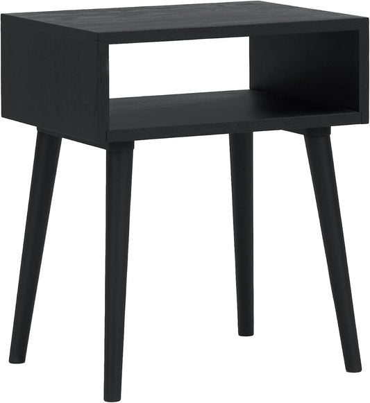 NTC Solid Oak Zoe Nightstand, Mid Century Modern Side Table Bedroom, Bedside Furniture, Night Stand, End Table, Easy Assembly - Burnt Black