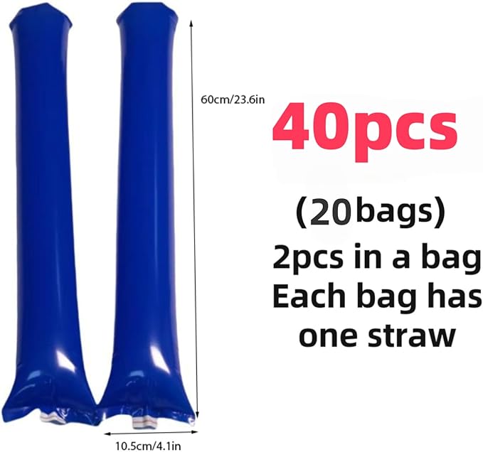 40pcs Round headTeam Spirit Boom Sticks Thunder Sticks Cheering Sticks Team Spirit Plastic Cheerleading Spirit Stick Clapper Inflatable Noise Maker Sports Supply (Blue)