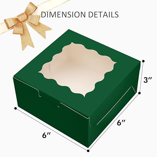 Bakepacker 60pcs Deep Green Bakery Boxes with Window 6x6x3 inches Thick & Sturdy Macaroon Pastry Boxes Cookie Boxes for Bakerys