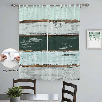 Blue Teal Living Room Curtains 96 Inch Length, Window Curtains Tab Top, Vintage Wooden Retro Art Farmhouse Barns Light Filtering Window Treatments Drapes 52"x96" 2 Panel