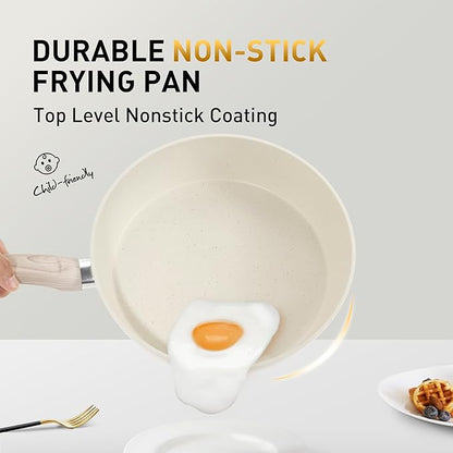 DisDelight Pots and Pans Set Non Stick, Nonstick Induction Granite Kitchen Cookware Sets, Induction Nonstick Granite Cooking Set, Induction Cookware Cooking Pan Set, Pan Sets for Cooking, Cream White