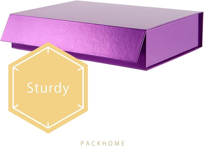 PACKHOME 6 Gift Boxes 11.5x8x2.5 Inches, Sturdy Shirt Boxes with Magnetic Lids for Multiple Occasions (Glossy Light Purple)