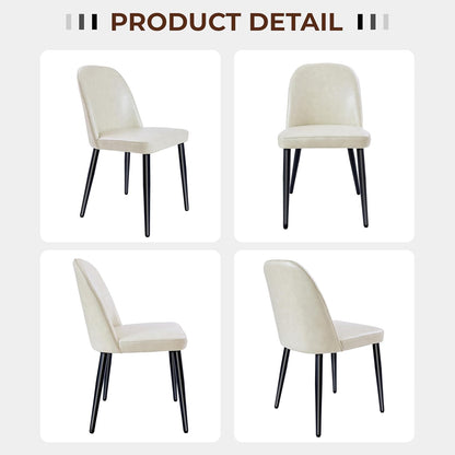 Set of 4 Mid-Century Modern Dining Chairs, Beige Faux Leather Upholstered Kitchen Chairs with Metal Legs, Comfortable Side Chairs for Dining Room, Living Room, Cafe & Hotel