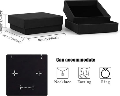 Gift Box Necklace Earring Ring Box Gift Box,12 Pieces Square Cardboard Jewelry Gift Boxes,Cotton Filled Cardboard Paper Jewelry Box Gift Case (3.5x3.5x1.25 Inches) (Black)