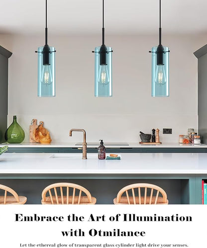 Blue Pendant Lights 2 Packs, Island Pendant Lights for Kitchen, Blown Glass Pendant Light Kitchen Island, Kitchen Pendant Light for Kitchen Island, Bedroom, Living Room, Bathroom