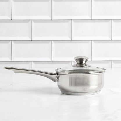 Ecolution Stainless Steel Sauce Pan, Encapsulated Induction Ready Cooking Pot with Glass Lid, Oven Safe, Dishwasher Safe Soup Pot, 1-Quart