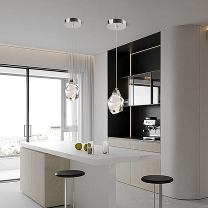Modern Dimmable Pendant Light Fixtures, Single Crystal Hanging Lamp, Small Round Chrome Chandelier for Dining Room Living Room Bedroom Bathroom Kitchen Island (Round 1-Light)