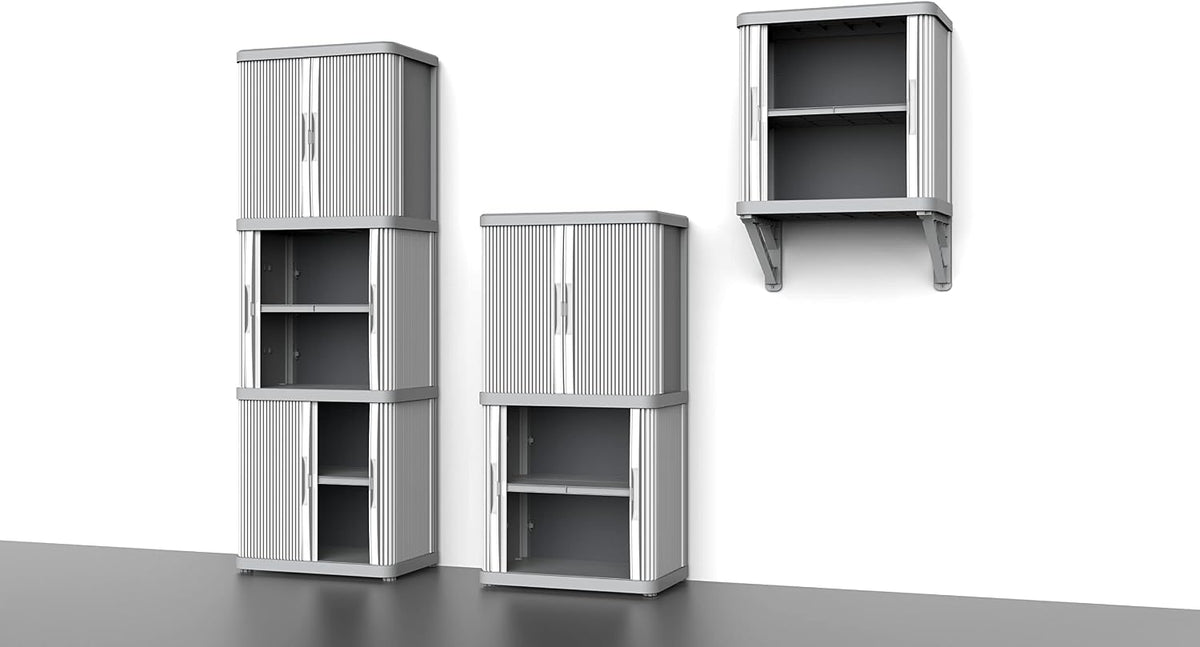 Terry, Rolling Space Cab 2, Indoor and Outdoor 2-Compartment Cabinet with Two Sliding Doors, 2 Adjustable Internal Shelves, Grey, in Recycled Plastic, Dimensions: 59x36x115 cm