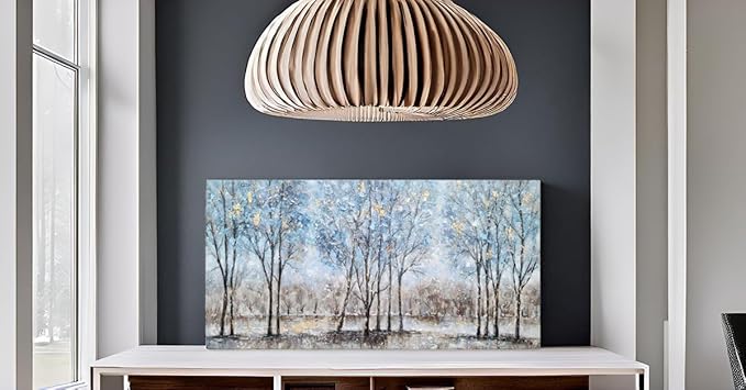 NdcSkyArt Forest Canvas Wall Art - Hand Painted Textured Abstract Tree Paintings with Gold Foil for Modern Décor