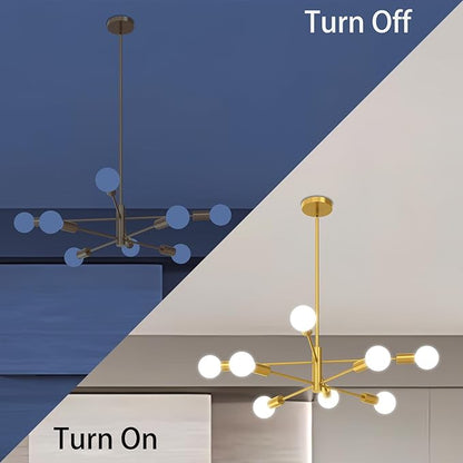 Modern Chandelier Ceiling Light Fixture, 53InchH Sputnik Chandeliers for Dining Room Hanging Light Fixtures Over Table Height Adjustable for Bedroom Kitchen Island Foyer 8-Light Gold