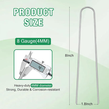 8 Gauge Landscape Staples, FUIJOL 8 Inch Heavy Duty U-Shaped Landscape Stakes, 25 Pack Galvanized Garden Staples for Weed Barrier Stakes, Ground Cover, Irrigation Tubing, Fence (25)