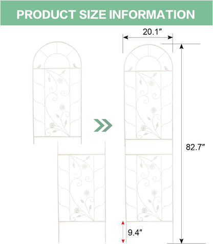 Sungmor Metal Trellises for Climbing Plants, Overall 20 Inch Width & 82.5 Inch Tall, 2PC White Pack, Decorative Retro Style Trellis Fence Panels, Garden Plant Support, Flower Rose Climbing Rack