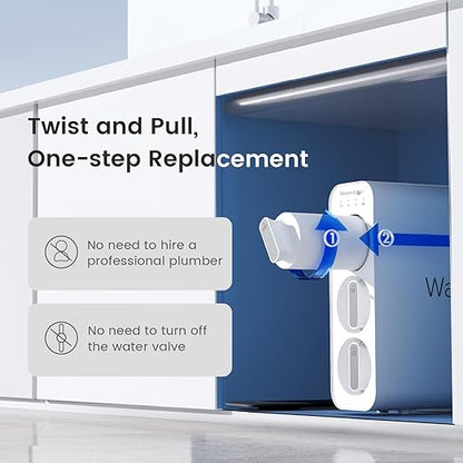 Waterdrop TSU 0.01μm Ultra-Filtration Under Sink Water Filter System, 3-Stage Tankless Undersink Water Filtration with Faucet, Smart Panel, Does not Lower TDS (𝙉𝙊𝙏 𝙍𝙊), Drilling Required