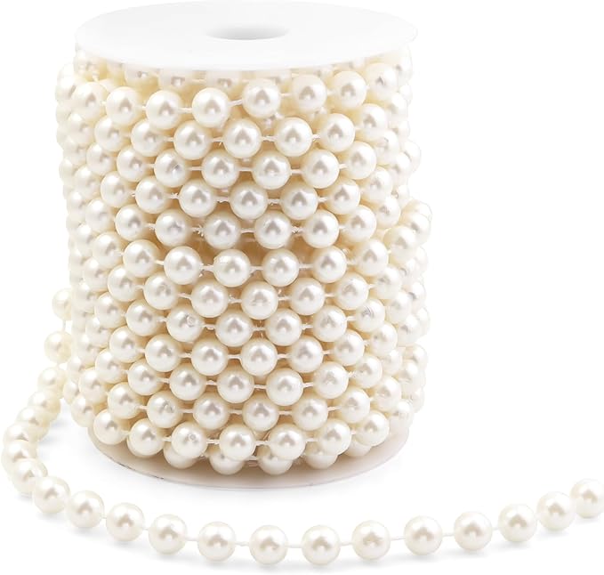 Pearls String Beads 33 Feet Crafts Faux Pearl Roll for Christmas Garland Flowers Wedding Party Jewelry Decoration(10mm Ivory)