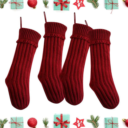 4 Pack Knit Christmas Stockings, 18 In Large Cable Knitted Xmas Stocking for Holiday Christmas Party Family Décor, Burgundy