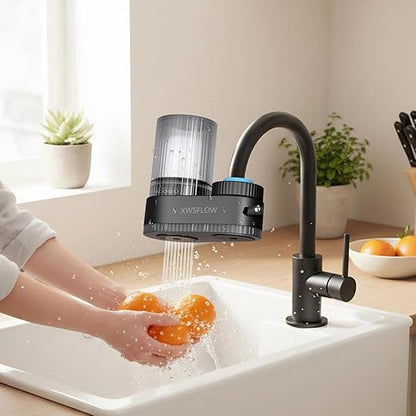 Faucet Filter with 2 Filter cartridges for efficient Water Purification, Effectively Removing Harsh Chlorine Odor and impurities. Compatible with 15/16-inch, 13/15-inch, and 3/4-inch Kitchen faucets.
