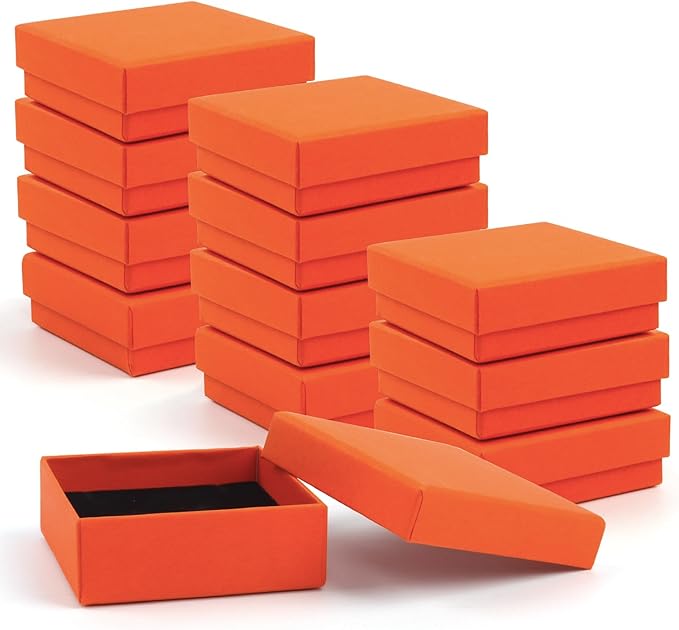 Gift Box Necklace Earring Ring Box Gift Box,12 Pieces Square Cardboard Jewelry Gift Boxes,Cotton Filled Cardboard Paper Jewelry Box Gift Case (3.5x3.5x1.25 Inches) (Orange)