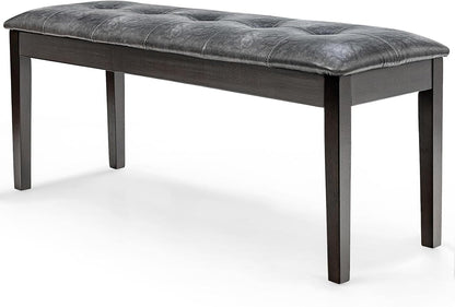 TANGZON 116cm/45Inches PU Leather Padded Dining Bench, Rubber Wood Legs Upholstered Bench, Tufted Long Bench Seat for Kitchen Living Room Bedroom Hallway Entryway (Grey)