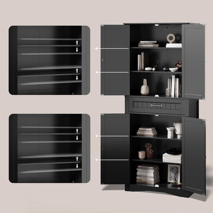 Gizoon 71'' Kitchen Pantry Storage Cabinet, Freestanding Pantry Organizers and Storage Cabinet with 4 Doors and 4 Adjustable Shelves, Tall Cabinet with Large Drawer for Kitchen, Living Room, Bathroom