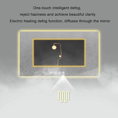 Bathroom Mirror with LED Lights，LED Bathroom Mirror，Smart Lighted Bathroom Mirror for Wall，Energy-Saving LED Smart Mirrors，with Demister Pad，Three-Color Light(H70*W90cm/H27.6*W35.4IN)