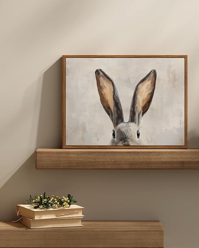 InSimSea Framed Canvas Wall Art Funny Bunny Prints Wall Decor Cute Rabbit Ears Pictures Aesthetic Room Décor Animals Artwork for Kids Room, Living Room, Bedroom or Festive Spaces 12x16In