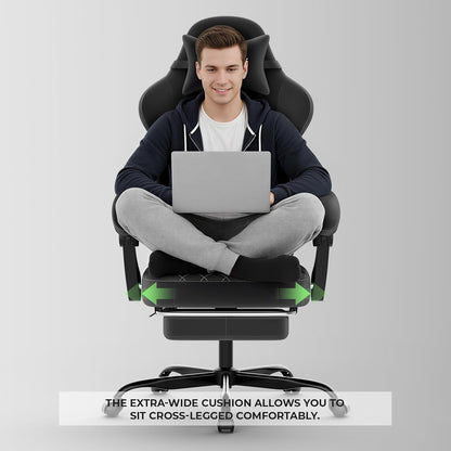 Ergonomic Gaming Chair Video Gamer Chairs Gaming Computer Chairs Gamer Chairs for Adults Massage Lumbar Support Swivel Height Adjustable Headrest Backrest Black