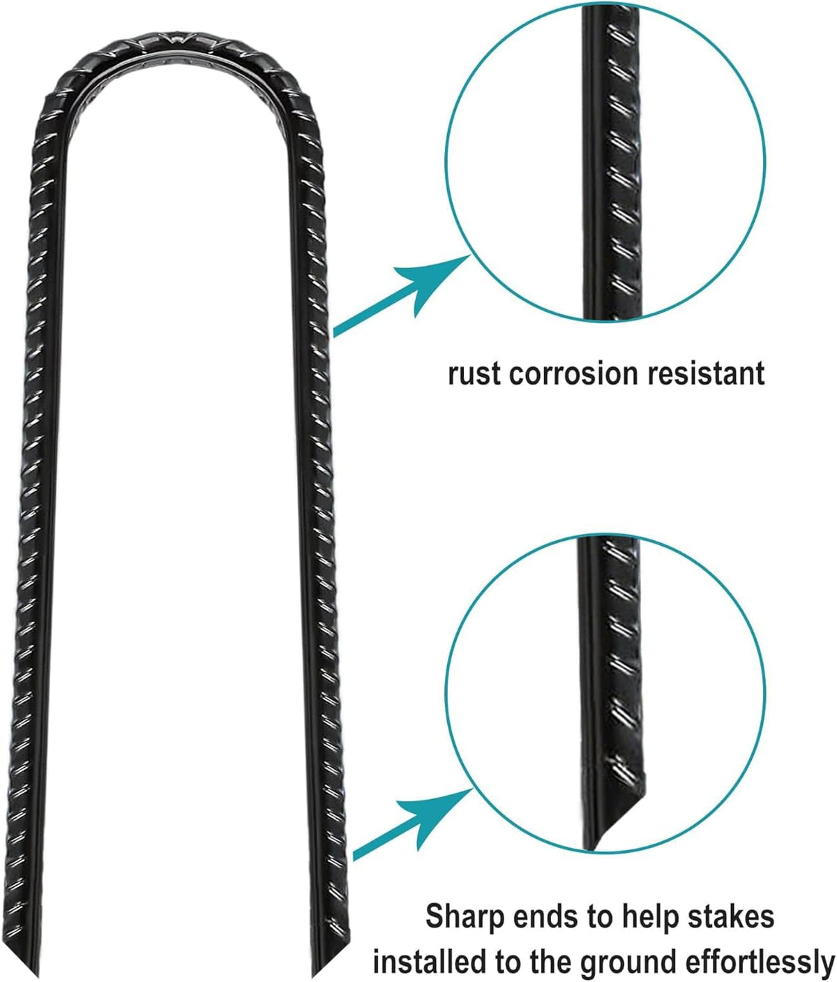 Eurmax USA Ground Anchors, Heavy Duty Ground Stakes, Trampoline Stakes, Tent Stakes Anchor Kit for High Wind, 12” Galvanized Steel Rebar Stakes, Metal Stakes, Trampoline Accessories,Pack of 8(Black)