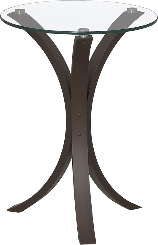 Round Glass Top Accent Side Table – Modern Minimalist Design with Sturdy Wooden Frame, Durable Tempered Glass Surface, and Smooth Continuous Shape for Living Room, Bedroom, or Office