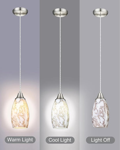 Mini Pendant Lights Kitchen Island Brown Ripple Glass Lamp Shade Hand Blown Glass Pendant Light with Brush Nickel Finish Adjustable Cord for Kitchen Over Sink Hallway,Dining Room,Stairs Way