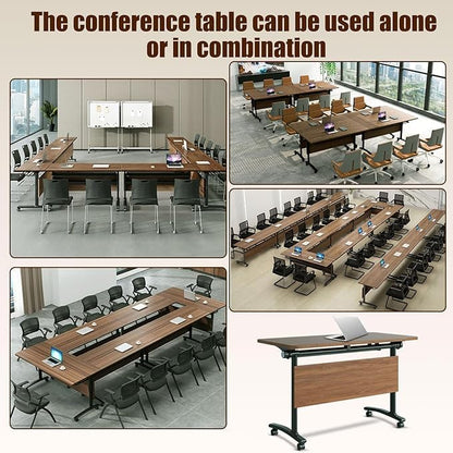 2 Pack Folding Conference Room Tables with Wheel -Modern Large Modular Conference Table,Stackable Flip Top Training Meeting Table,Space Saving,for Seminar,Office,Classroom(Walunt B,71IN,2pack)