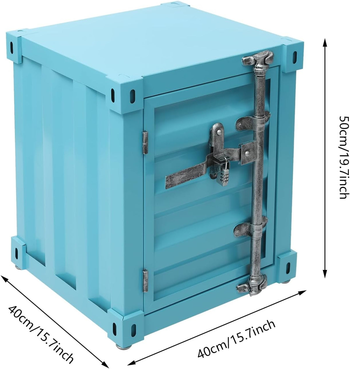 Side Table, Industrial Wind Container Cabinet Iron Bedside Table Vintage Container Design Cabinet with Combination Lock for Bedroom, Living Room, Garage, Bar (Blue)