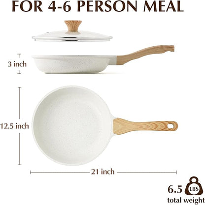 SENSARTE Nonstick Ceramic Frying Pan Skillet with Lid, 12.5 Inch Omelet Pan, Healthy Non Toxic Chefs Pan, Induction Compatible Egg Pan with Heat Resistant Handle, Free of Intentionally Added PFAS/PTFE