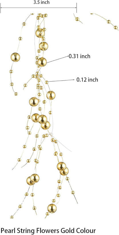 13Feet Pearl String Spool Roll for Floating Candles Faux Pearls Strands Garland for Vase Filler Wedding Centerpiece Christmas Table Decor (Gold)