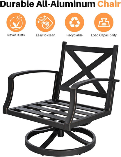 Patio Swivel Armchairs Set of 2, Never-Rust Aluminum Swivel Sofa Chairs with Thick Cushion, Wide Seating Outdoor Sofa Chairs Backyard Club Chairs for Poolside, Porch, Indoor, Dark Bronze