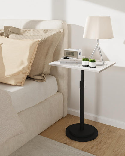 Small Side Table, Height Adjustable Nightstand, Square Indoor Metal Plant Stand, for Living Room, Bedroom, Office, Bathroom, 1 Pack, White, GBZ001RW-1