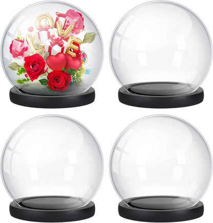 Tuanse 4 Pieces Glass Dome Display Showcase Glass Globe and Display Dome with Wood Base DIY Craft Keepsake Globe Case Gifts for Women Wedding Tabletop Centerpiece Decoration(Black)