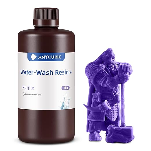 ANYCUBIC Upgraded Water Washable 3D Printer Resin, 405nm High Precision 3D Resin, Low Shrinkage Photopolymer Resin for 4K/8K/12K Capable LCD DLP Resin 3D Printer Printing (Purple, 1000g)