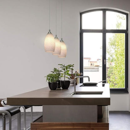 Pendant Lighting, Modern White Fishline Handblown Glass, Oval Art Shade Hanging Light, Brushed Nickel Hardware for Kitchen, Dining Room, Foyer Decor 4.7" Shade (1 Pack)